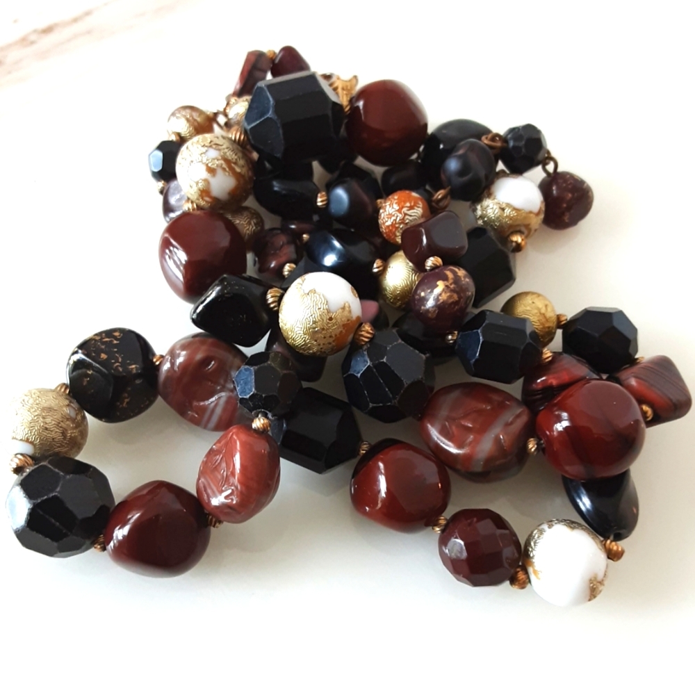 VTG SIGNED HATTIE CARNEGIE AMBER GLASS BEADED DOUBLE STRAND NECKLACE 17.… - Picture 6 of 8